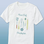 Camiseta Chefe Personalizado<br><div class="desc">Design de chefe divertido com utensílios de cozinha vintage para seu chef,  cozinheiro ou especialista em grelhas favoritos. Altere o nome e o texto para personalizar.</div>