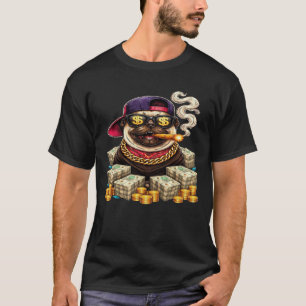 Camiseta Chefe Pug — Pug Luxuoso com Dinheiro e Charuto"