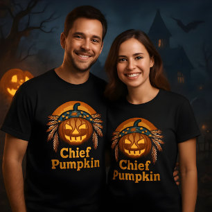 Camiseta Chefe Pumpkin Halloween Pumpkin Indiano Vestido
