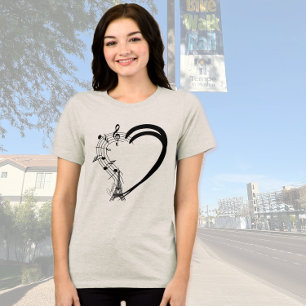 Camiseta Cheio cardíaco de flores e música