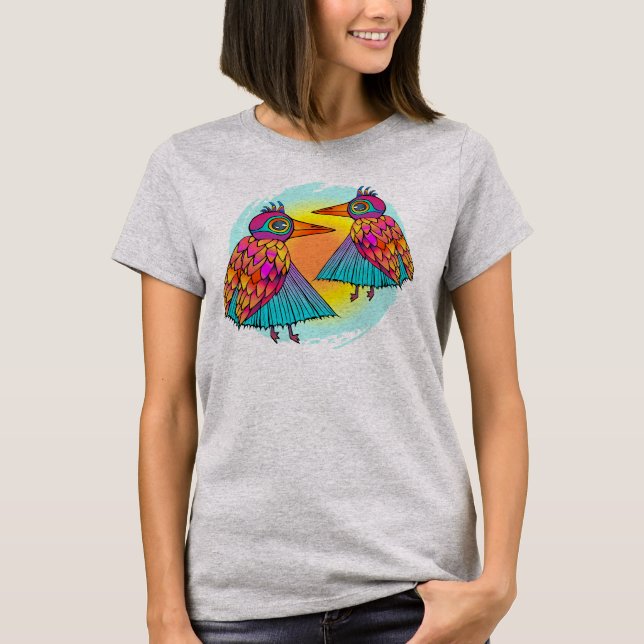 Camiseta Cheio de aves de cor (Frente)
