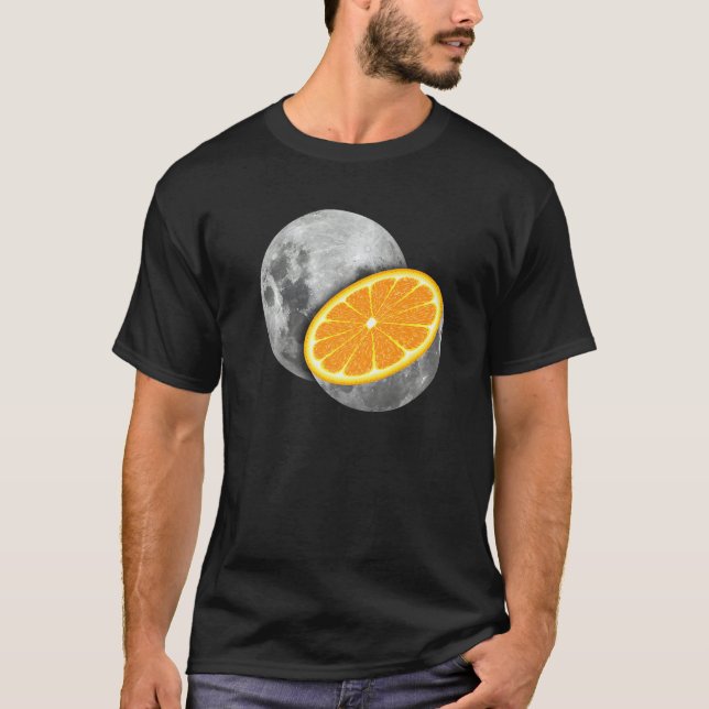 Camiseta Cheio Grande Lua Laranja Corte de Fruta Laranja De (Frente)