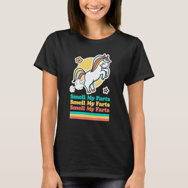 Camiseta Cheire Minhas Fartas Fazendo Bobo Unicórnio Retro (Frente)