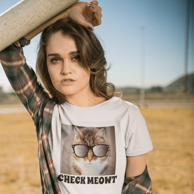 Camiseta Cheque Meowt, Gato Engraçado com óculos de sol T-s (Criador carregado)
