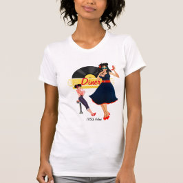 Camiseta Cheque preto e branco Diner amarelo nos anos 50