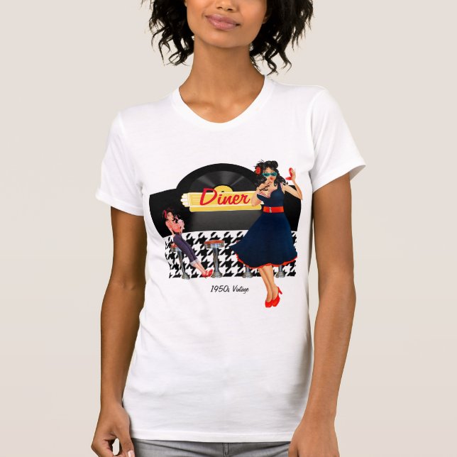 Camiseta Cheque preto e branco Diner amarelo nos anos 50 (Frente)