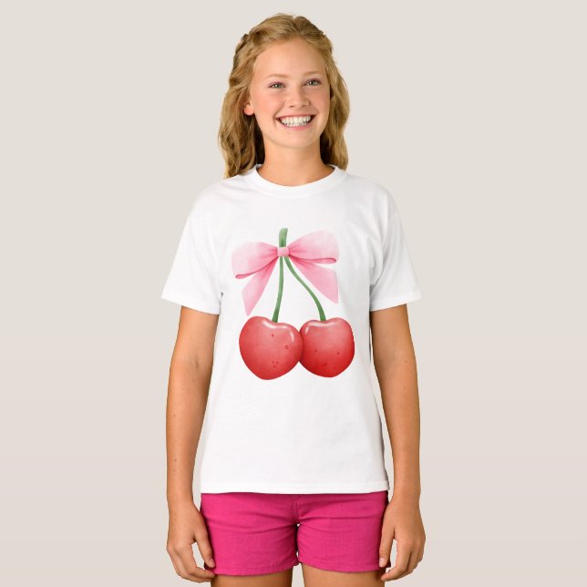 Camiseta Cherries de Coquetes de Aquarela (Frente Completa)