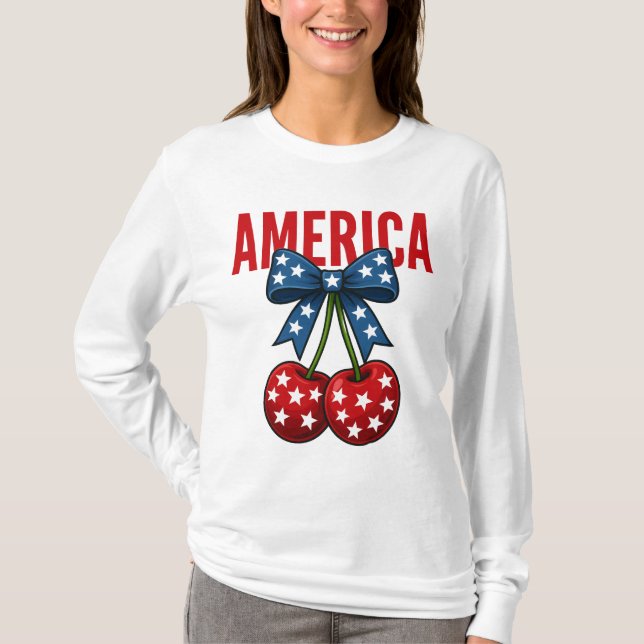 Camiseta Cherry American Flag Stars Coquette (Frente)