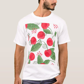 Camiseta Cherry Berries Vintage, Watercolor Seamless.