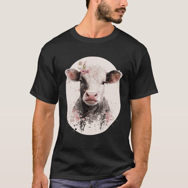 Camiseta Cherry Blossom Baby Cow Calf Japanese Sakura Farm  (Frente)