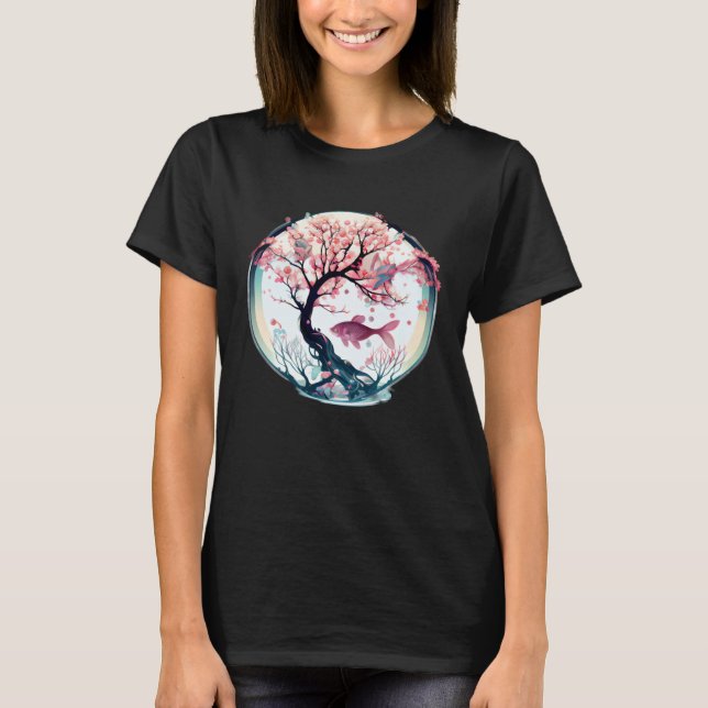 Camiseta Cherry blossom coral tree with fish swimming in gl (Frente)
