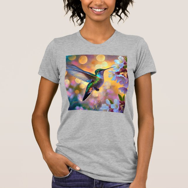 Camiseta Cherry Blossom Fantasy Hummingbird (Frente)