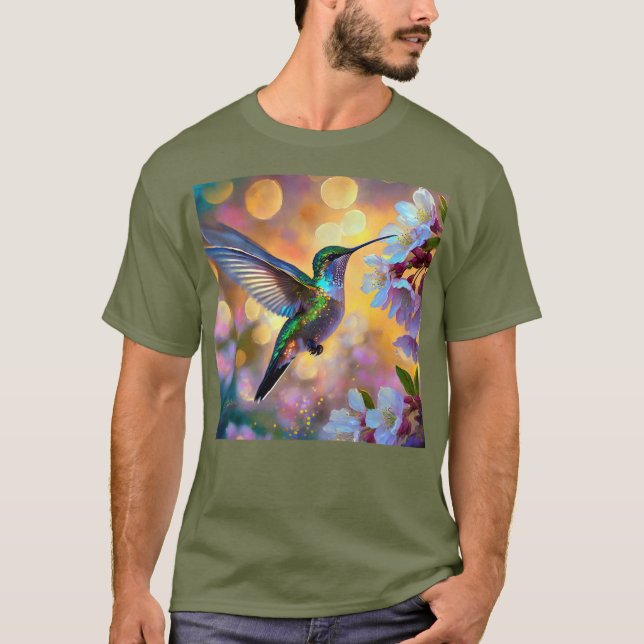 Camiseta Cherry Blossom Fantasy Hummingbird (Frente)
