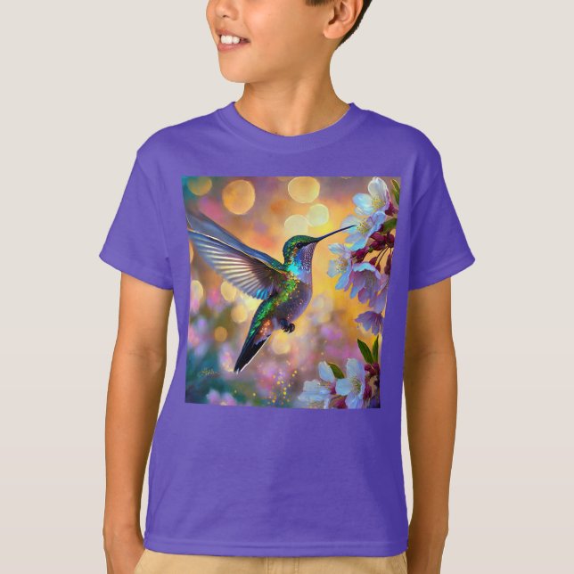 Camiseta Cherry Blossom Fantasy Hummingbird (Frente)