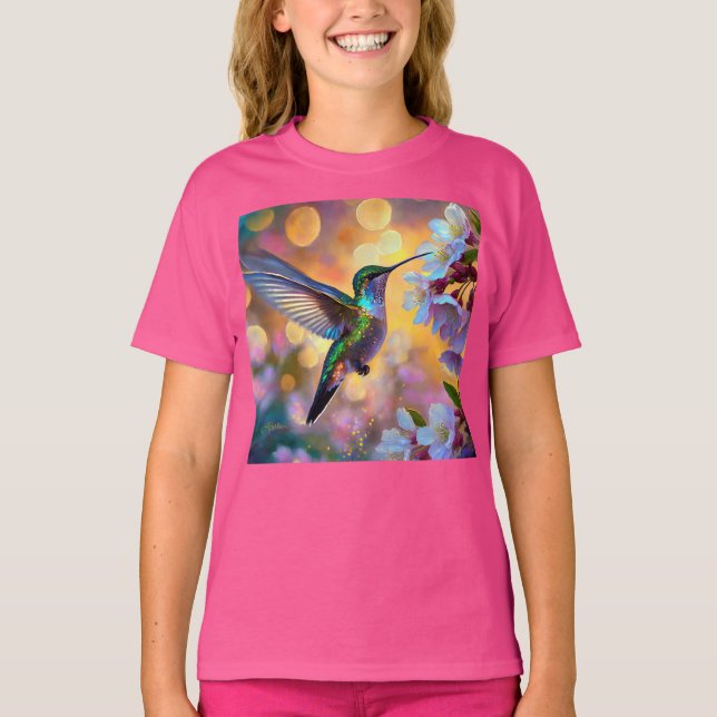 Camiseta Cherry Blossom Fantasy Hummingbird (Frente)