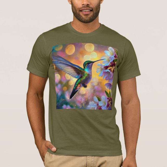 Camiseta Cherry Blossom Fantasy Hummingbird (Frente)