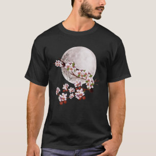 Camiseta Cherry Blossom Floral Full Moon Sakura Japonês Cu