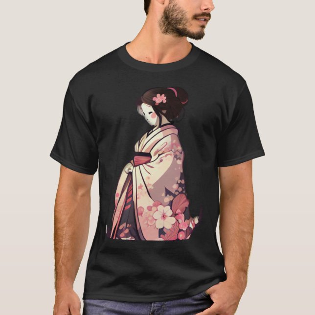 Camiseta Cherry blossom geisha japanese woman flowers (Frente)