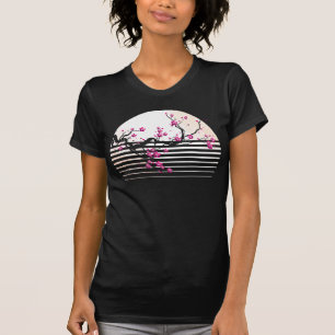 Camiseta Cherry Blossom Japonês Retro Sunset Sakura Tree