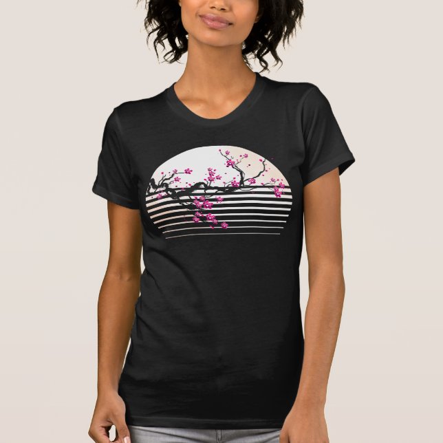 Camiseta Cherry Blossom Japonês Retro Sunset Sakura Tree (Frente)