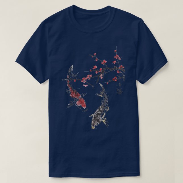 Camiseta Cherry Blossom Koi Carp Fish Japanese Sakura Graph (Frente do Design)