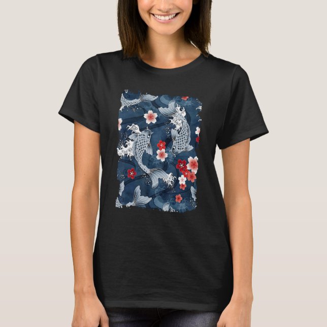Camiseta Cherry Blossom Koi Carp Fish Japanese Sakura Graph (Frente)
