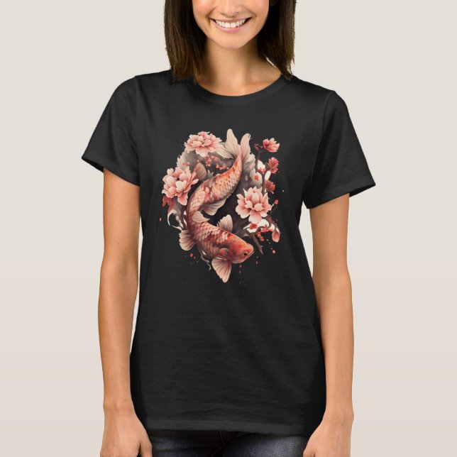 Camiseta Cherry Blossom Koi Carp Fish Japanese Sakura Graph (Frente)