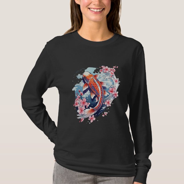 Camiseta Cherry Blossom Koi Carp Fish Japanese Sakura Graph (Frente)
