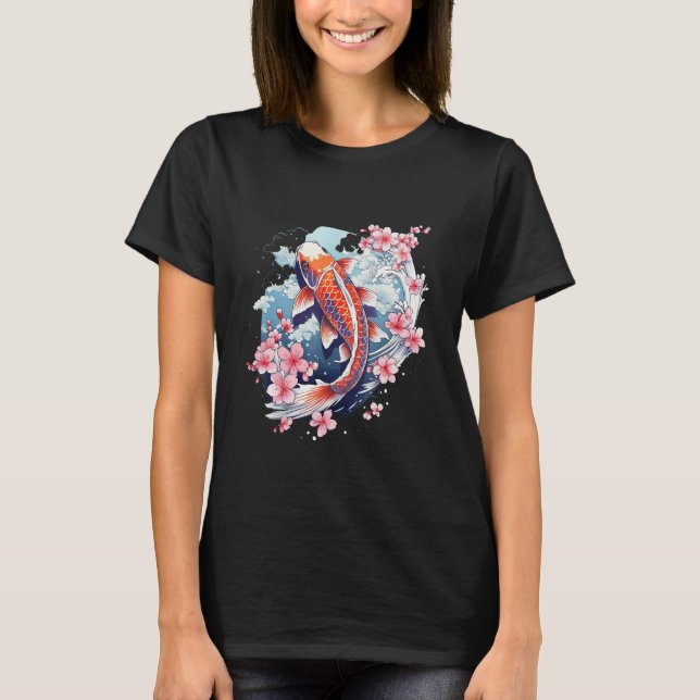 Camiseta Cherry Blossom Koi Carp Fish Japanese Sakura Graph (Frente)
