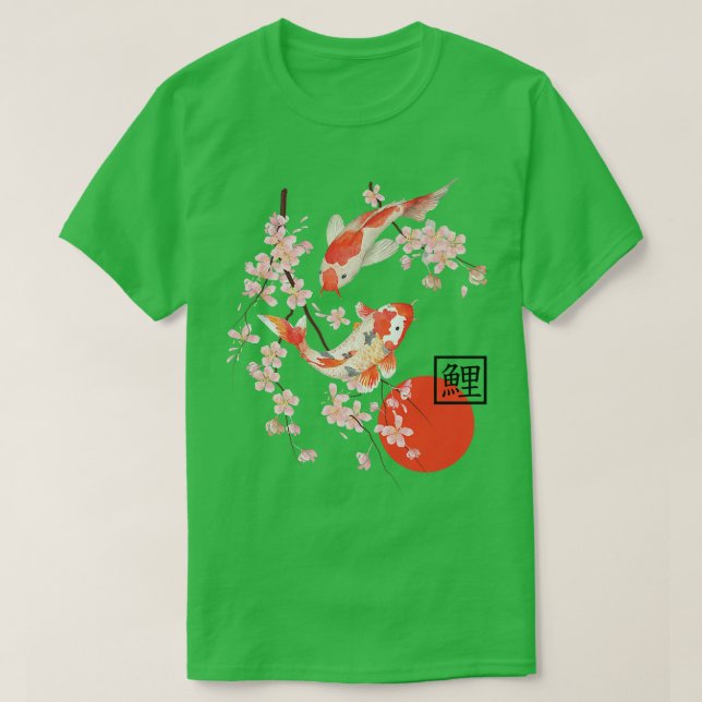 Camiseta Cherry Blossom Koi Carp Fish Sakura Japonês (Frente do Design)