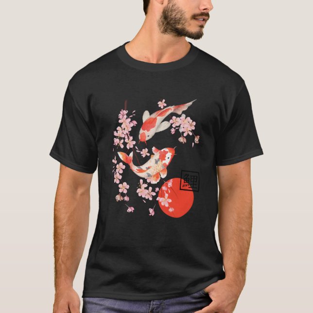 Camiseta Cherry Blossom Koi Carp Fish Sakura Japonês (Frente)