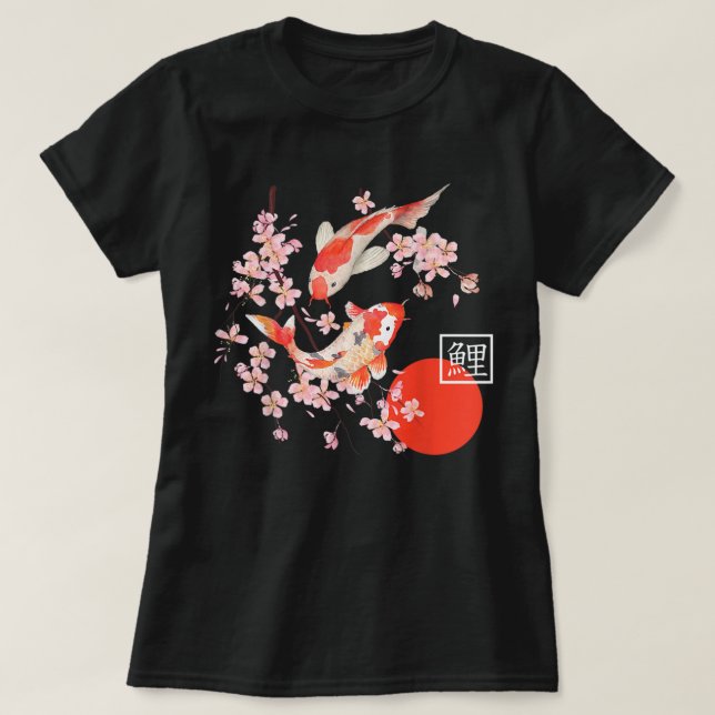 Camiseta Cherry Blossom Koi Carp Fish Sakura Japonês (Frente do Design)