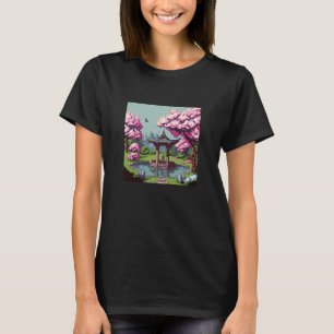 Camiseta Cherry Blossom - Lagoa de santuário japonês retro