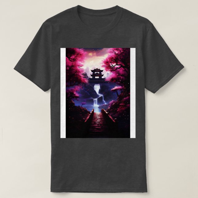 Camiseta Cherry Blossom Landscape Scenery Japonês Art (Frente do Design)