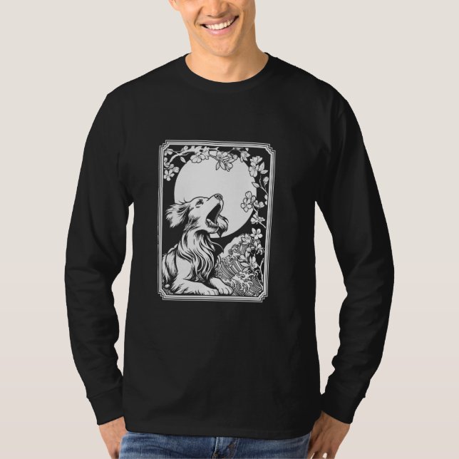 Camiseta Cherry Blossom Moon Brittany Spaniel - Pet Dog Bre (Frente)
