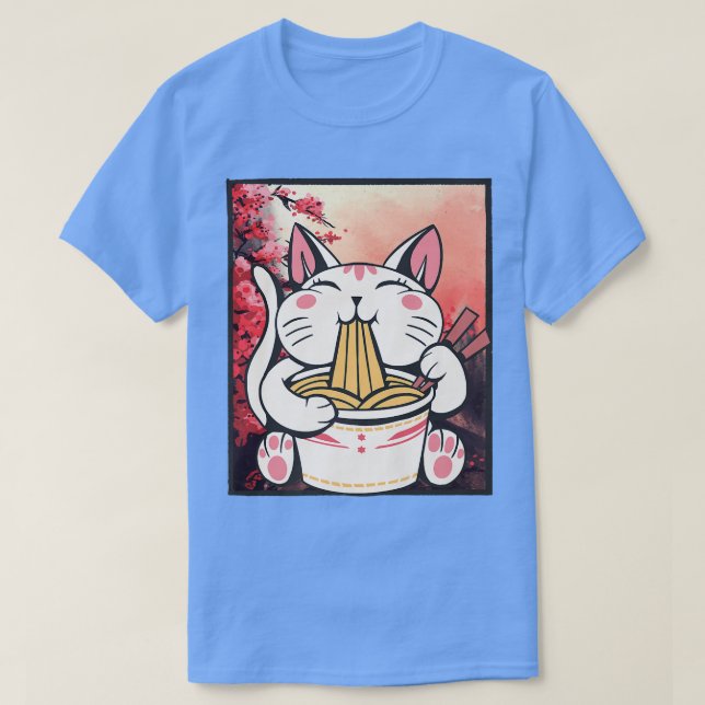 Camiseta Cherry Blossom Ramen Cat Kawaii (Frente do Design)