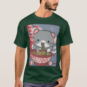 Camiseta Cherry Blossom Ramen Cat Kawaii