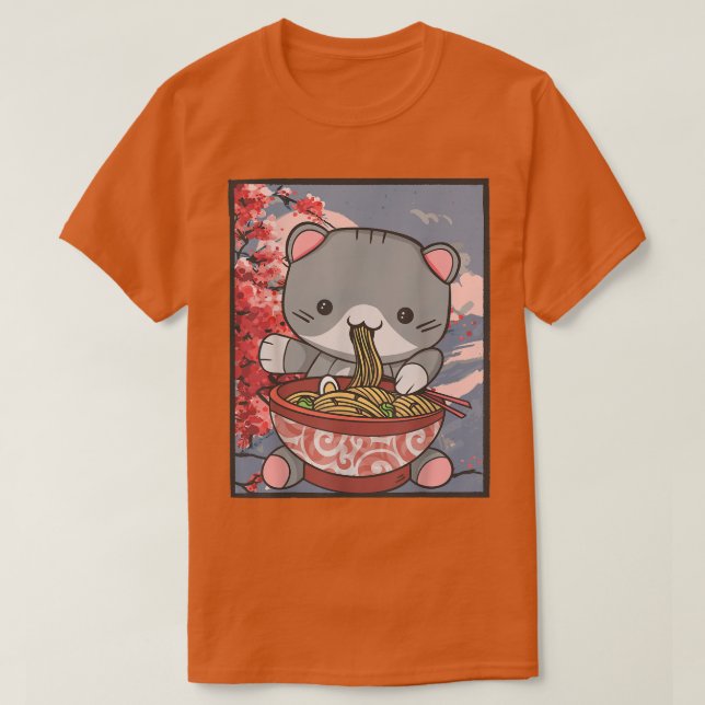 Camiseta Cherry Blossom Ramen Cat Kawaii 186 (Frente do Design)