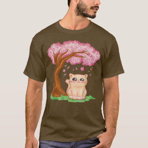 Camiseta Cherry Blossom Sakura Cute Cat Kawaii Japonês Ani