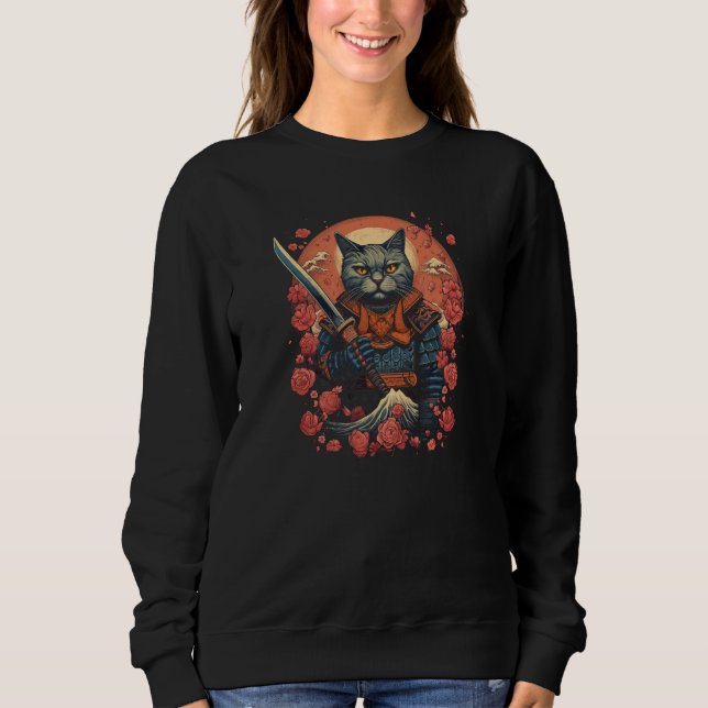 Camiseta Cherry Blossom Samurai Cat Classic Japanese Style  (Frente)