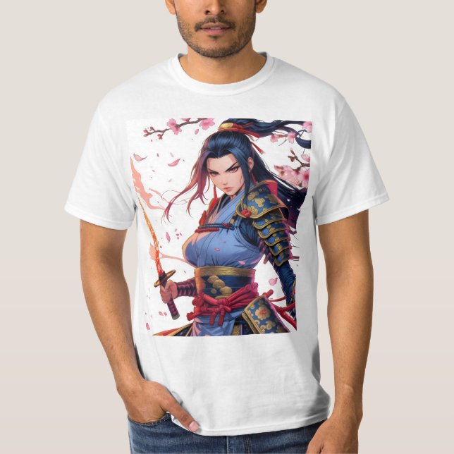Camiseta Cherry Blossom Samurai Katana Guerreiro Anime 🌸 ⚔ (Frente)