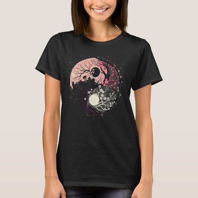 Camiseta Cherry Blossom Taoism Yin Yang on Zen Taijitu Yin  (Frente)