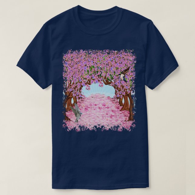 Camiseta Cherry Blossom Tree Japonês Sakura Hummingbird W (Frente do Design)