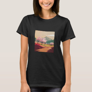 Camiseta cherry blossom trees country side mountain minimal