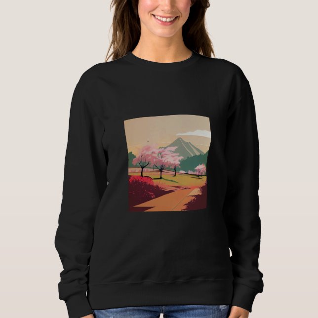 Camiseta cherry blossom trees country side mountain minimal (Frente)