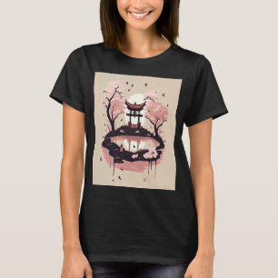 Camiseta Cherry Blossom Treine Japonês Shrine Pond com bir