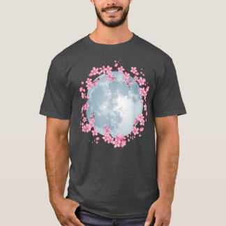 Camiseta Cherry Blossom Wreath Full Moon Sakura Japonês Ar