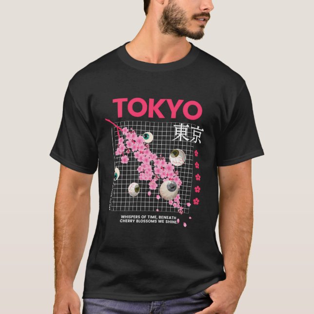 Camiseta Cherry Blossomo Arte Japonesa Tóquio Weirdcore Eye (Frente)