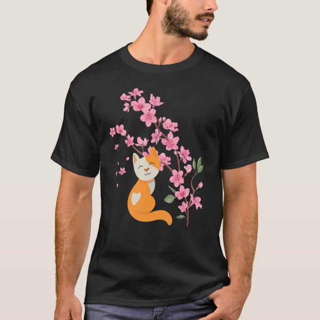 Camiseta Cherry Blossoms Cat Cherryblosom Flor Japonês (Frente)