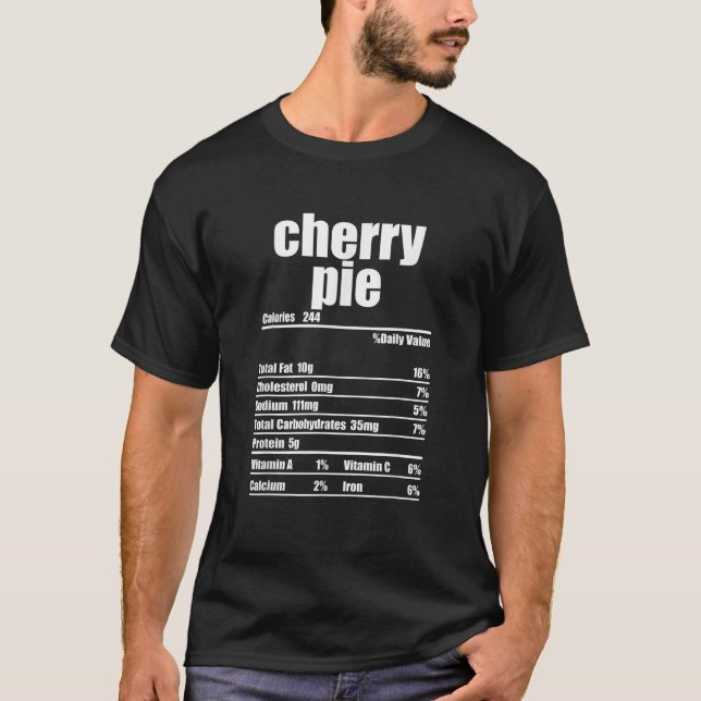 Camiseta Cherry Pie Nutrition Facts Label Comida de Ação de (Frente)